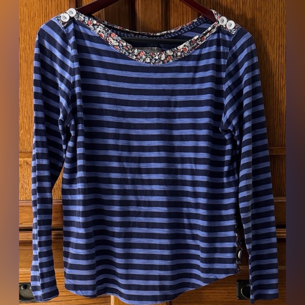 Anthropologie Postmark Laurelwood Sail Away Boatneck Tee Striped Floral Accent